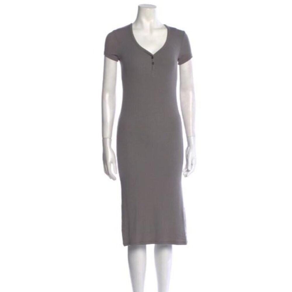 ATM Anthony Thomas Melillo Ribbed Modal Midi Dress Minimalist Gray M